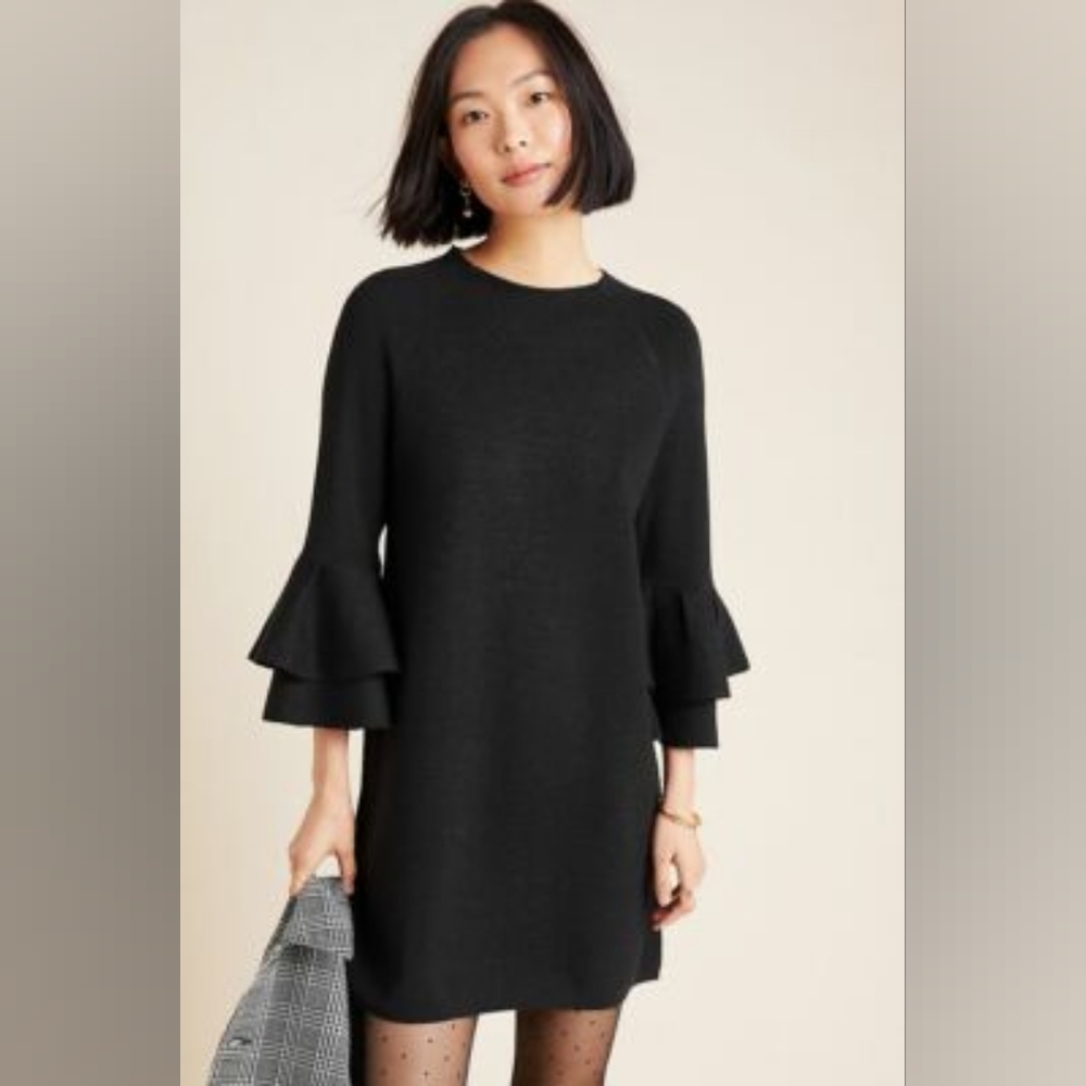 Anthropologie Claudette Ruffle Sleeve Sweater Dress With Metallic XS